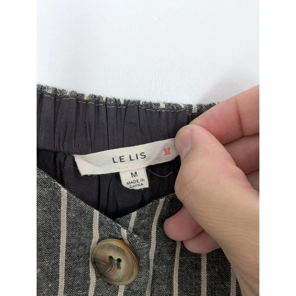 Le Lis Charcoal Pinstripe Linen Cotton Button Front Midi Dress Lined Pockets M - Picture 2 of 9